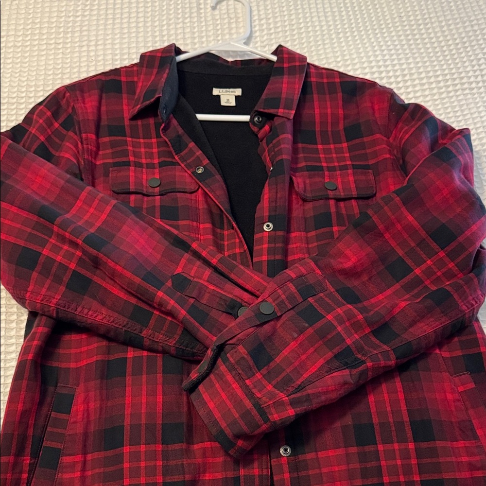 L.L. Bean Red and Black Plaid Button Down Shirt